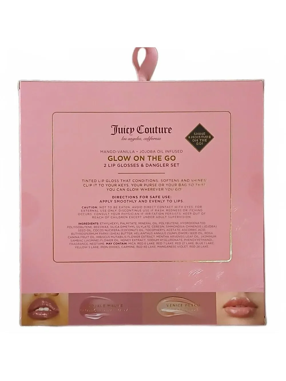 Juicy Couture Glow On The Go Lip Gloss Set Keychain Pom Pom Charm NWT